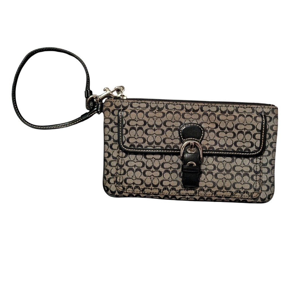 Vintage Y2K Coach Soho Signature Canvas Buckle Wristlet Clutch Black / Tan EUC
